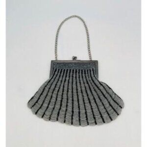Antique 1920’s beaded evening handbag/clutch/purse Vintage Black Clear Beaded Pu